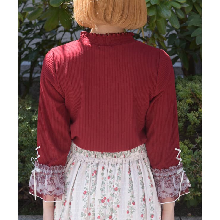 苺チュールレース七分袖プルオーバー[品番：IGAW0007654]｜axes femme