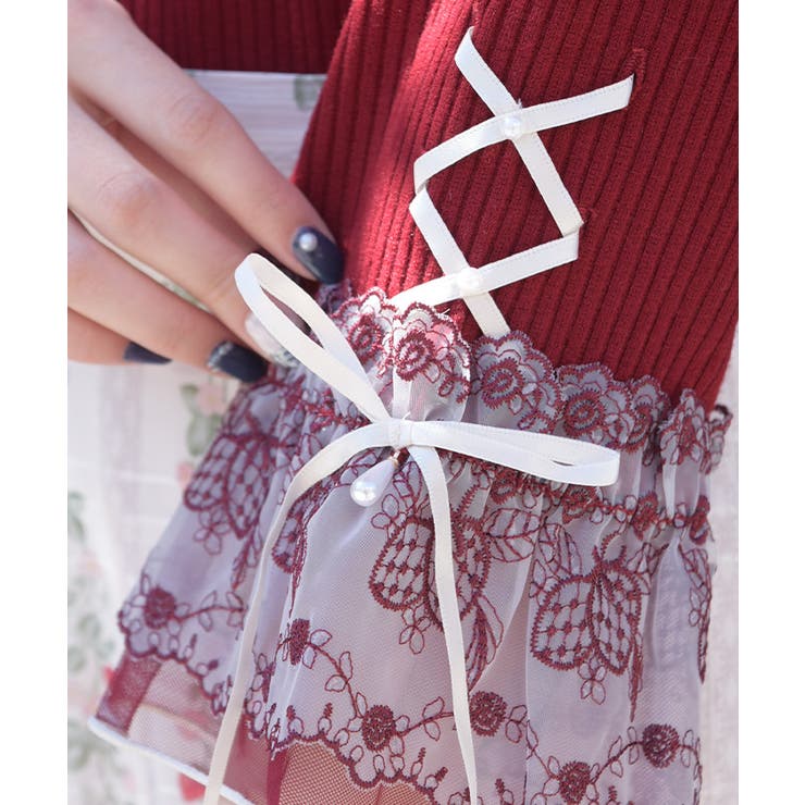 苺チュールレース七分袖プルオーバー[品番：IGAW0007654]｜axes femme