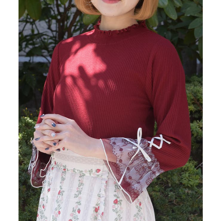 赤 | 苺チュールレース七分袖プルオーバー | axes femme