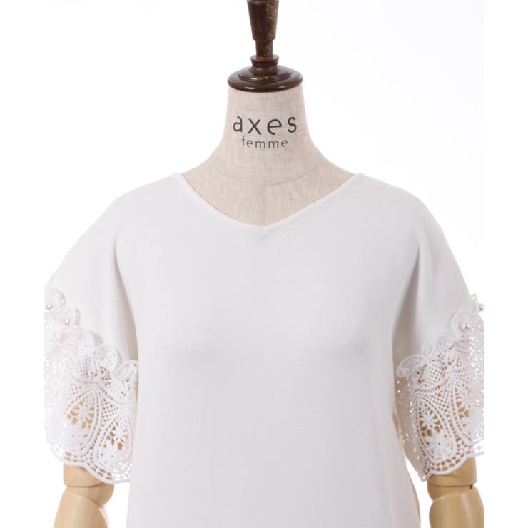 Akiki レース半袖ニット 袖レース半袖ニットプルオーバー[品番：IGAW0003615]｜axes femme