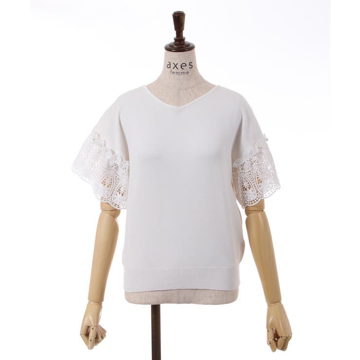 生成り | 袖レース半袖ニットプルオーバー | axes femme