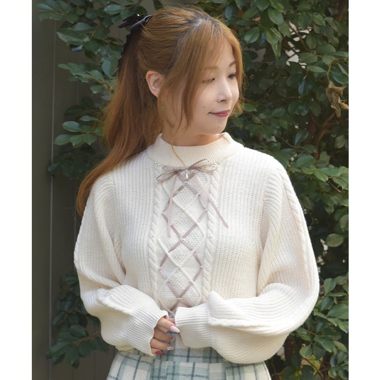 リボン×ケーブルニットＰＯ | axes femme | 詳細画像4 