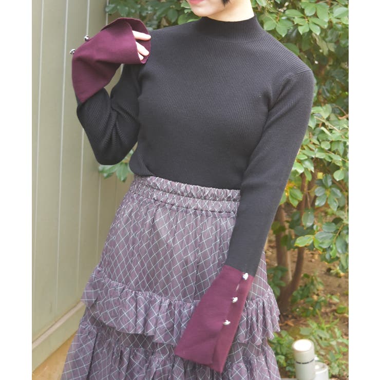 黒 | バイカラーニットプルオーバー | axes femme