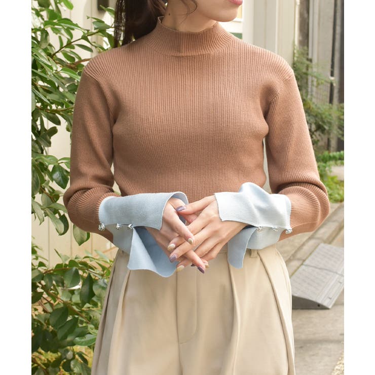 キャメル | バイカラーニットプルオーバー | axes femme