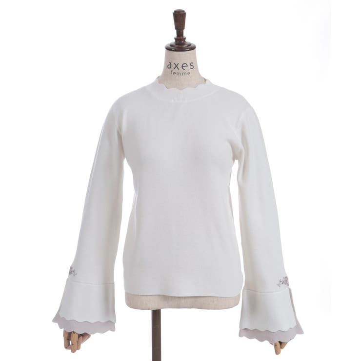 ローズ刺繍フレア袖配色ニット | axes femme | 詳細画像16 