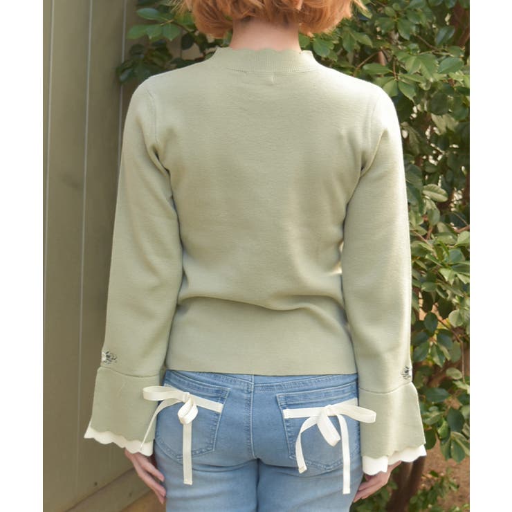 ローズ刺繍フレア袖配色ニット | axes femme | 詳細画像3 