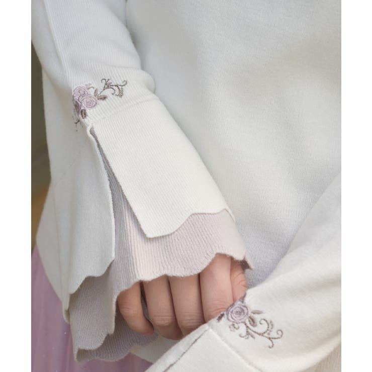 ローズ刺繍フレア袖配色ニット | axes femme | 詳細画像5 