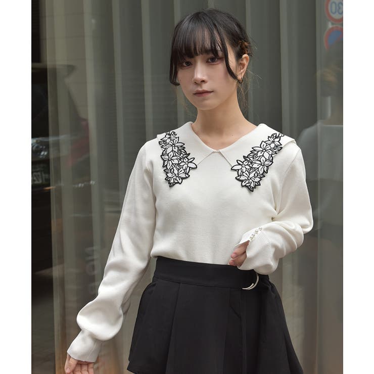 フラワー刺繍セーラー襟ニット | axes femme | 詳細画像11 