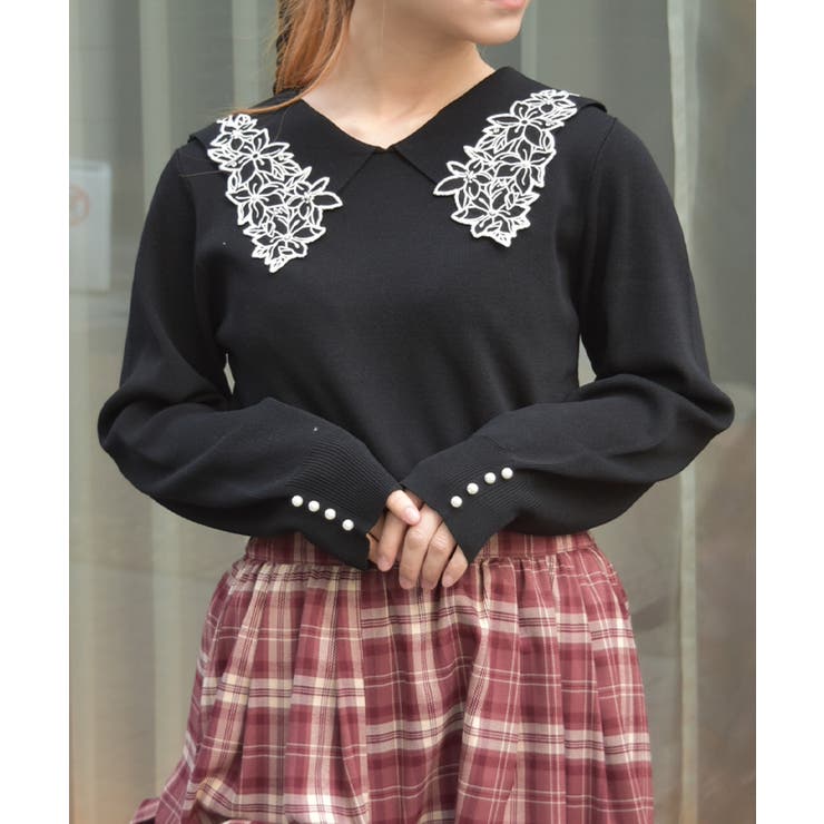 フラワー刺繍セーラー襟ニット | axes femme | 詳細画像7 