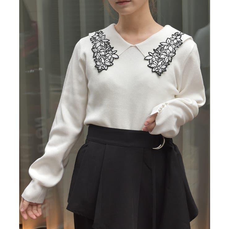 フラワー刺繍セーラー襟ニット | axes femme | 詳細画像9 