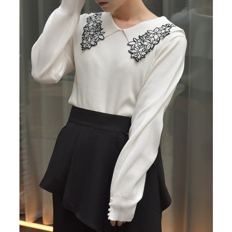 生成り | フラワー刺繍セーラー襟ニット | axes femme