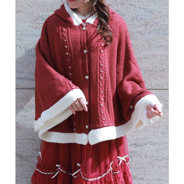 ワイン | パール裏ボアニットポンチョ | axes femme