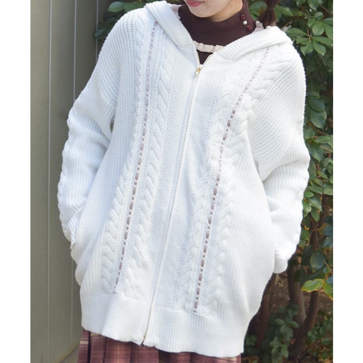 生成り | はしごレースニットパーカー | axes femme