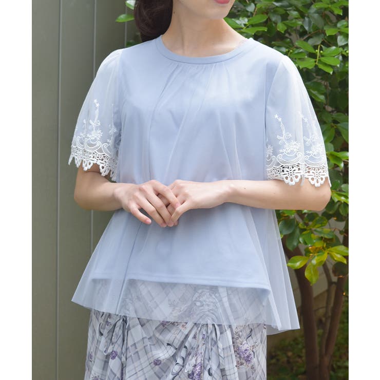 グレー | レース重ね袖チュールプルオーバー | axes femme