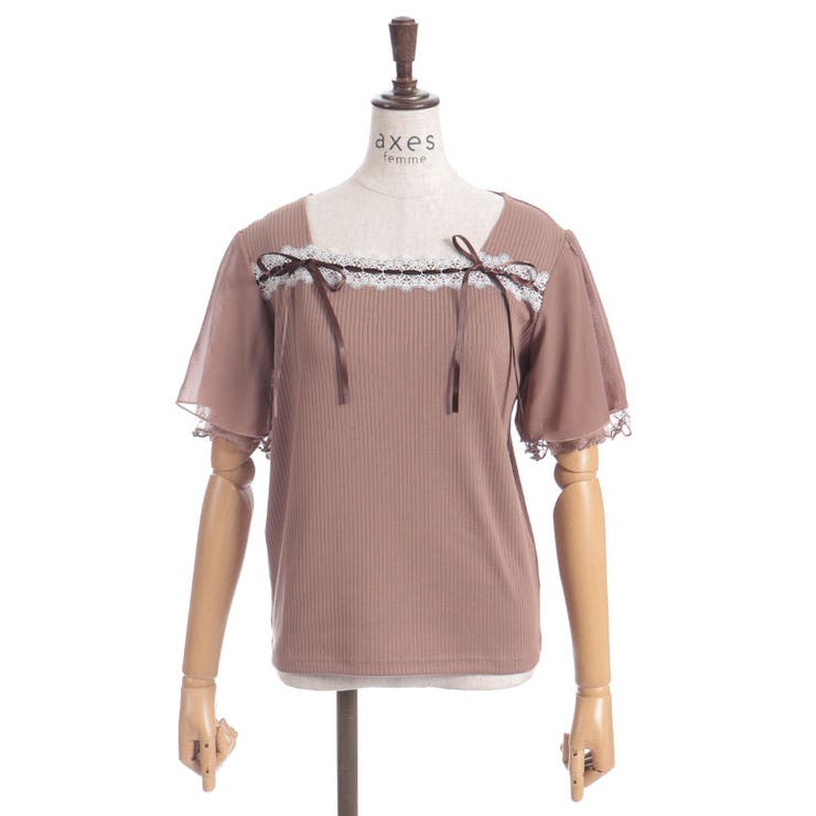 はしごレース×リボントップス[品番：IGAW0006709]｜axes femme