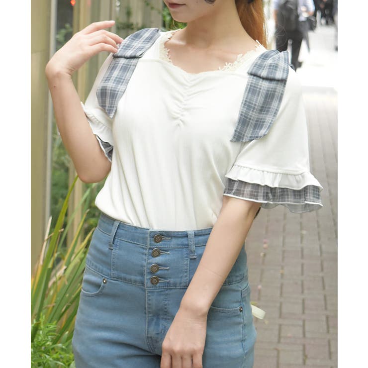 シフォンリボンカットプルオーバー | axes femme | 詳細画像1 