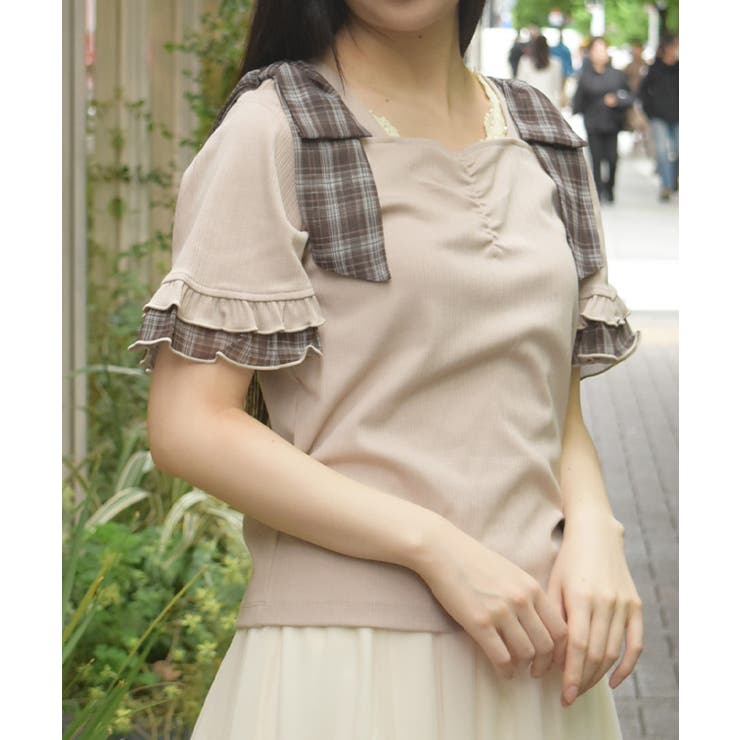 ベージュ | シフォンリボンカットプルオーバー | axes femme