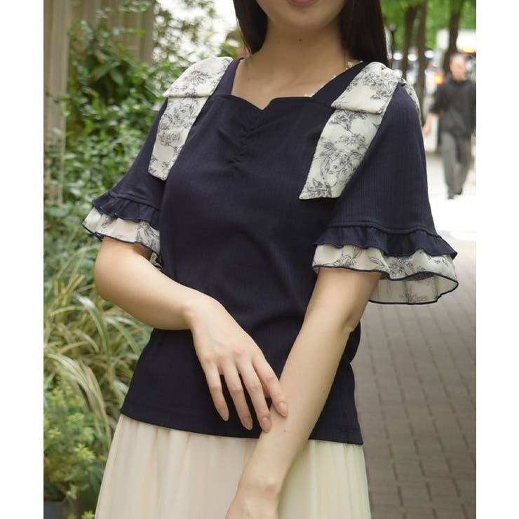 紺 | シフォンリボンカットプルオーバー | axes femme