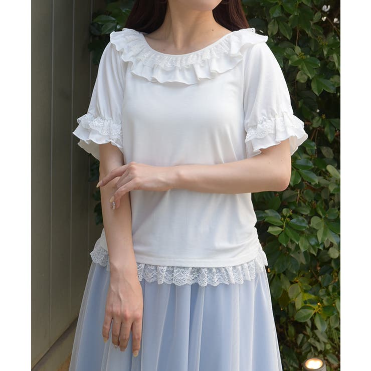白 | フリルレースネックトップス | axes femme