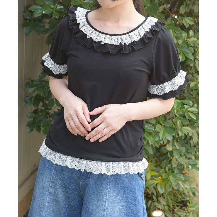 黒 | フリルレースネックトップス | axes femme