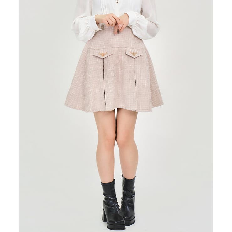 ピンク | フラップデザインツィードスカート | axes femme