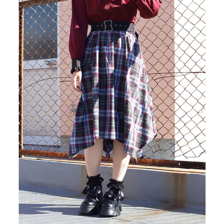 サックス | ベルト付チェックイレヘムスカート | axes femme