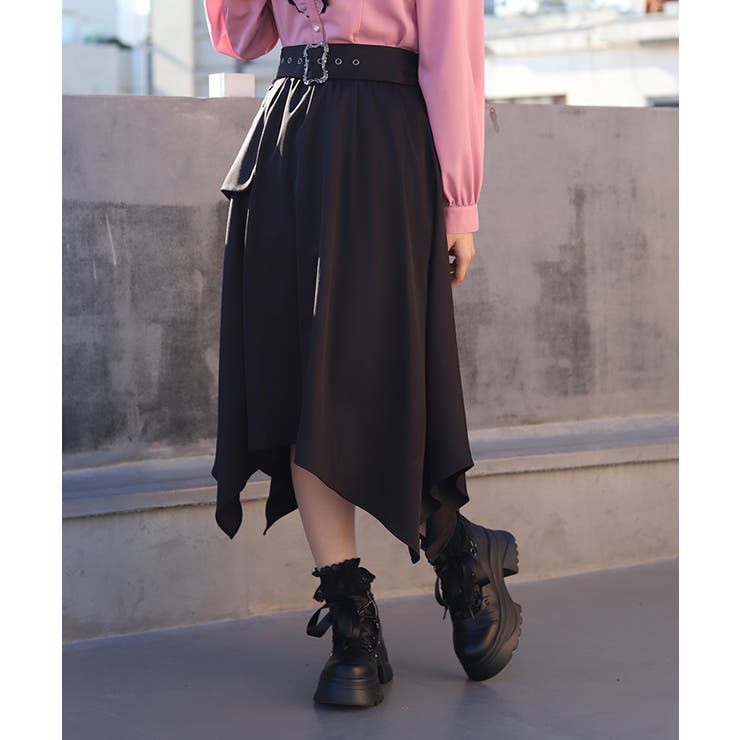 黒 | ベルト付チェックイレヘムスカート | axes femme