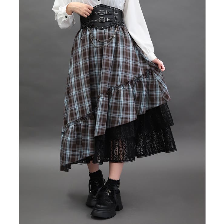 サックス | チェックアシメフリルスカート | axes femme