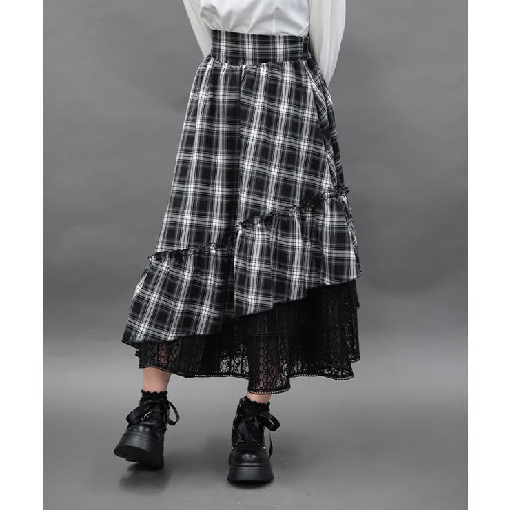 黒 | チェックアシメフリルスカート | axes femme