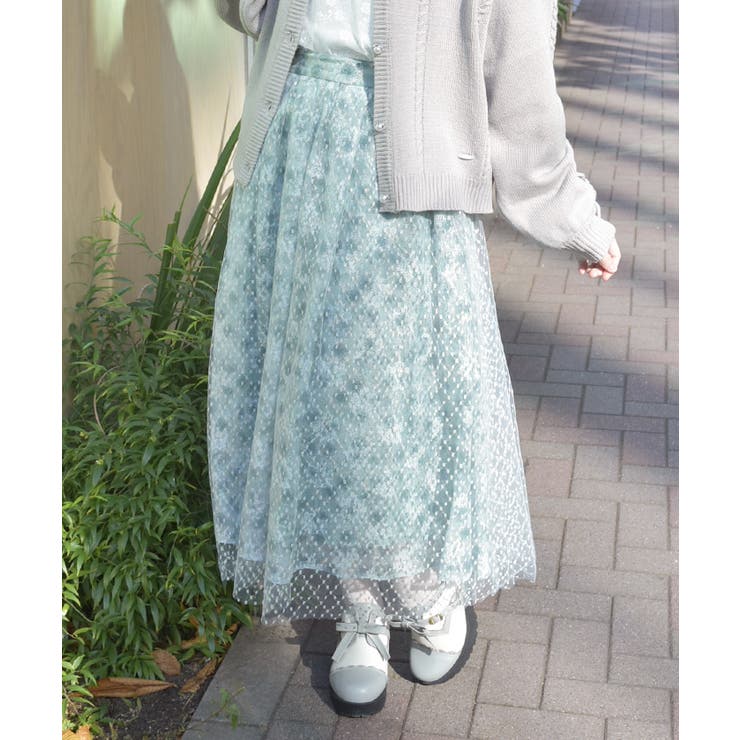 グリーン | 花レース×ラメチュールスカート | axes femme