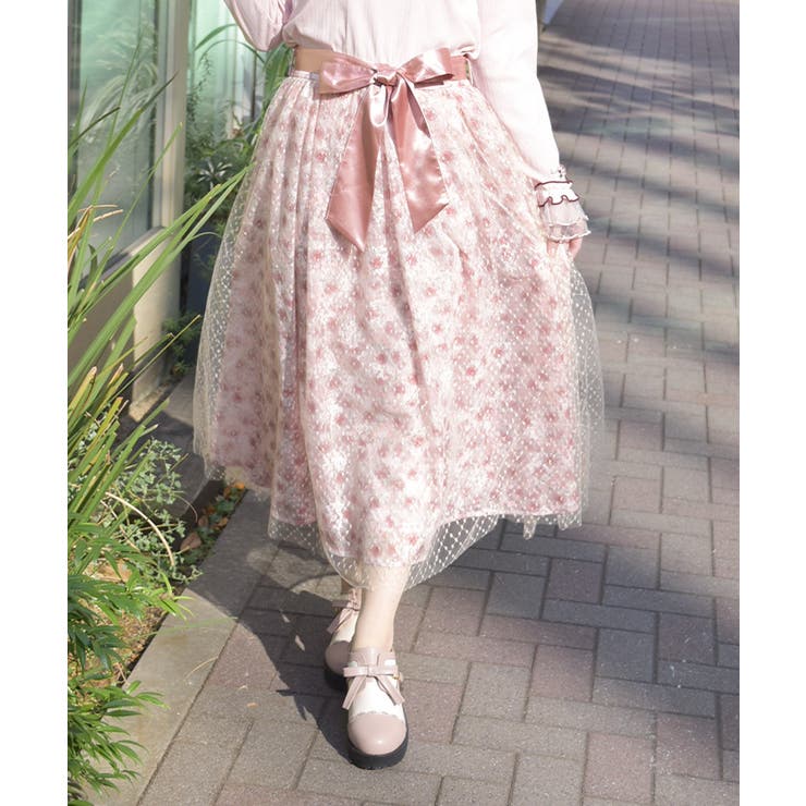 ピンク | 花レース×ラメチュールスカート | axes femme