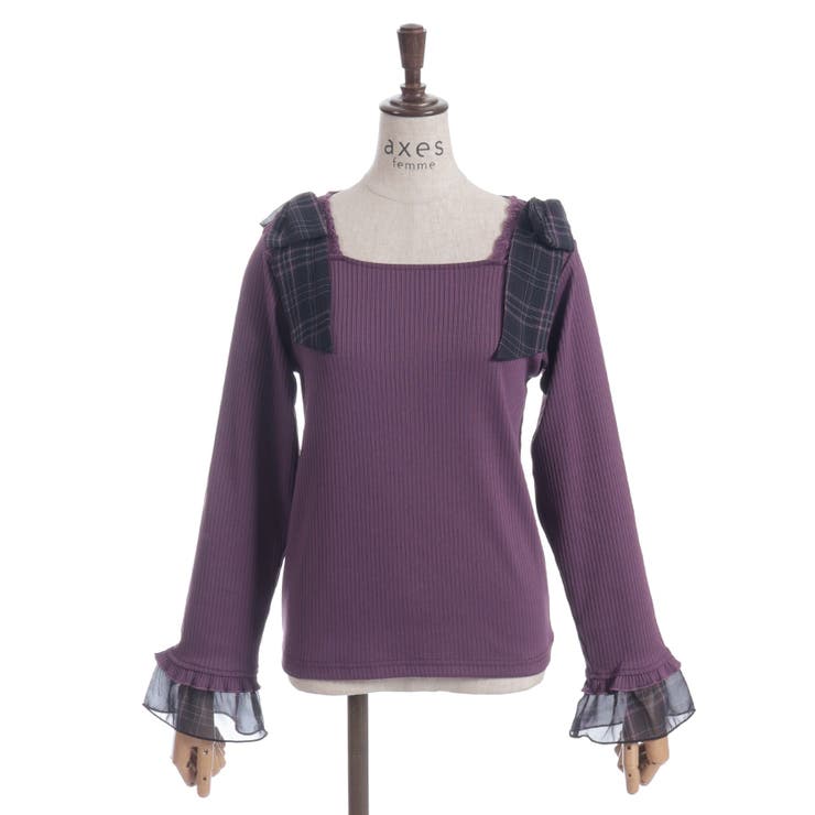 チェック柄シフォンリボンプルオーバー | axes femme | 詳細画像16 