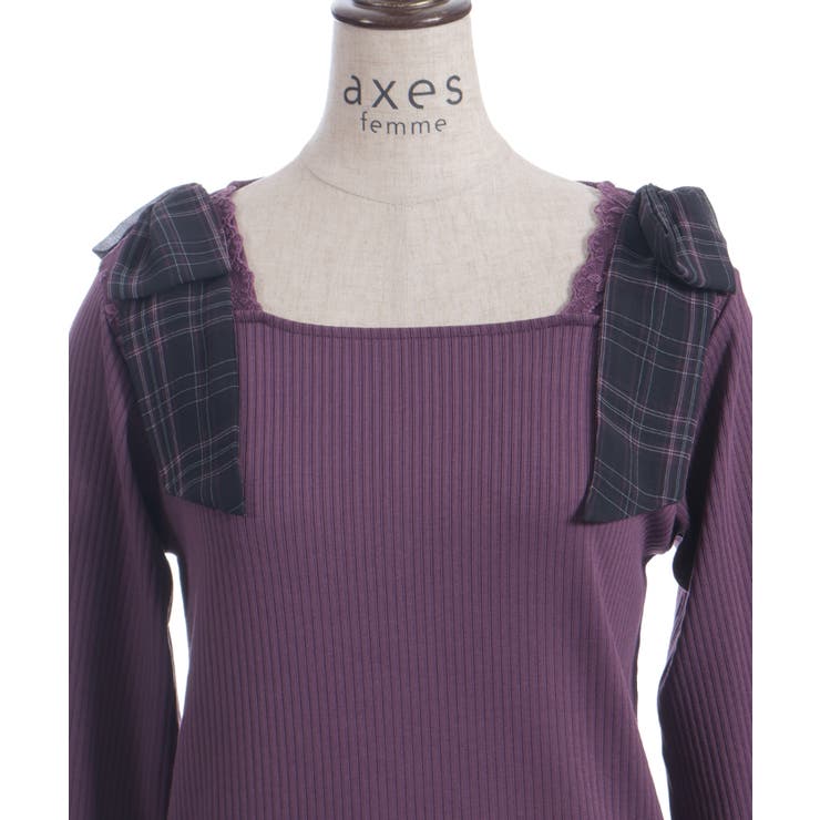チェック柄シフォンリボンプルオーバー | axes femme | 詳細画像19 