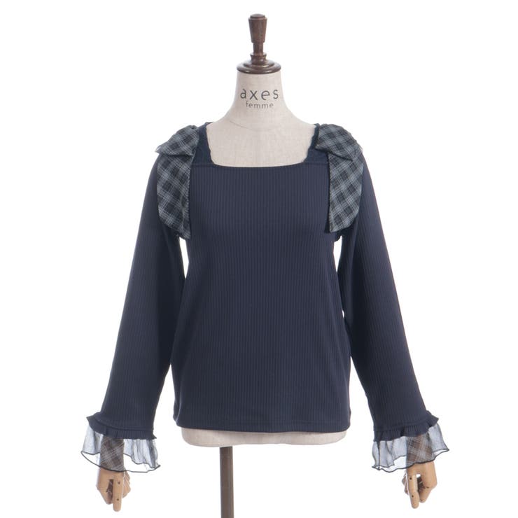 チェック柄シフォンリボンプルオーバー | axes femme | 詳細画像23 