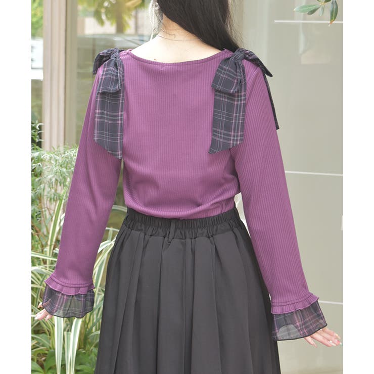 チェック柄シフォンリボンプルオーバー | axes femme | 詳細画像3 