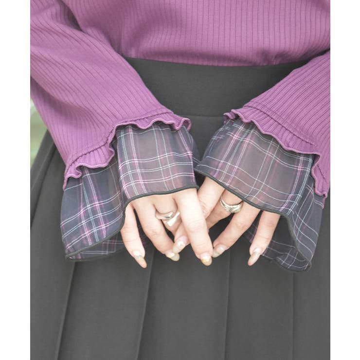 チェック柄シフォンリボンプルオーバー | axes femme | 詳細画像6 