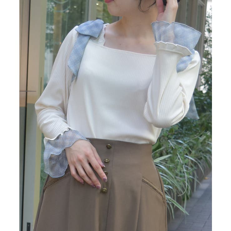 チェック柄シフォンリボンプルオーバー | axes femme | 詳細画像7 