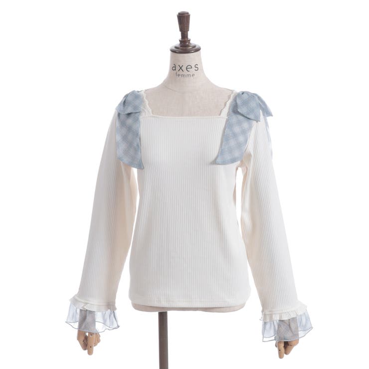 チェック柄シフォンリボンプルオーバー | axes femme | 詳細画像8 