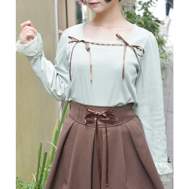 ミント | リボン付スクエアネックプルオーバー | axes femme