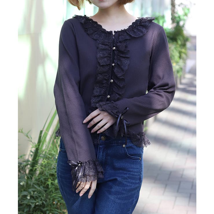 ローズボタンフリルトップス | axes femme | 詳細画像1 