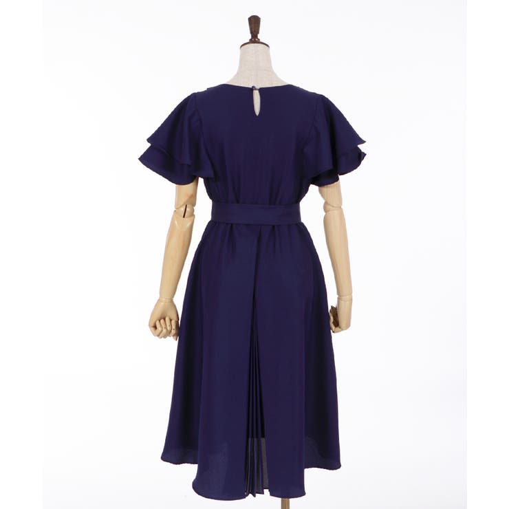 極美品✨フォクシー バックプリーツドレスワンピース Aライン 半袖 ミッドナイト 袖付バックプリーツドレス[品番：IGAW0001002]｜axes femme