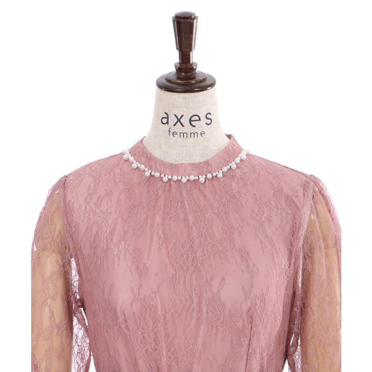 美品♡アクシーズファム♡総レースドレス 配色ベルト付総レースドレス[品番：IGAW0001283]｜axes femme