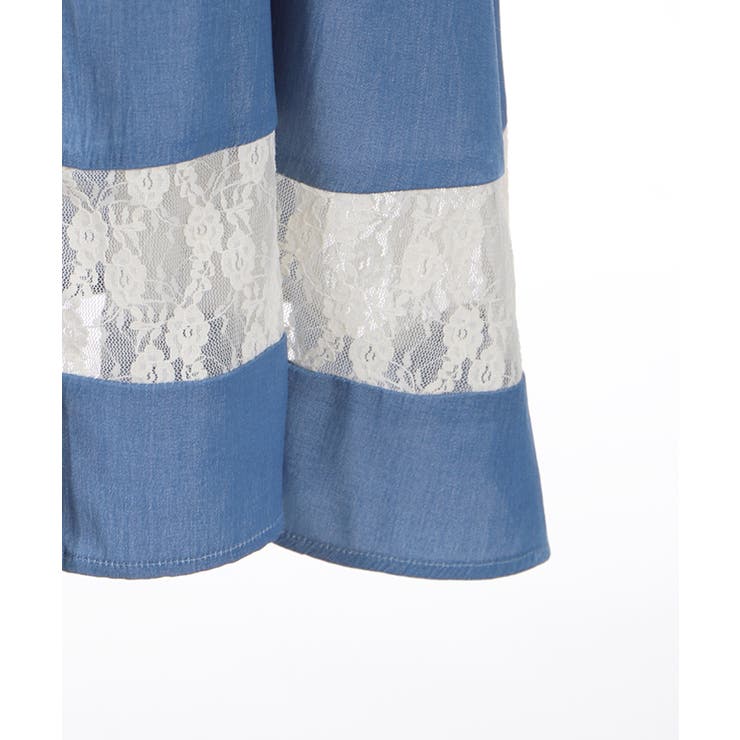 【美品】axes femme レース切替 シャーリング ワンピース M ブルー レース切替ワンピース[品番：IGAW0001880]｜axes femme