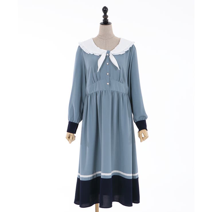 バイカラーセーラーロングOP[品番：IGAW0001349]｜axes femme