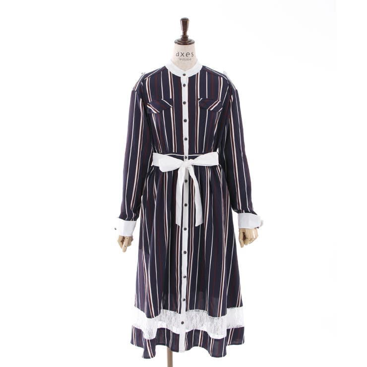 レジメンタル柄ワンピース[品番：IGAW0002578]｜axes femme