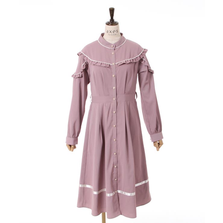 M axes femme ネックレス付きロングワンピース　アシンメトリー★★ プチフリルロングワンピース[品番：IGAW0003425]｜axes femme