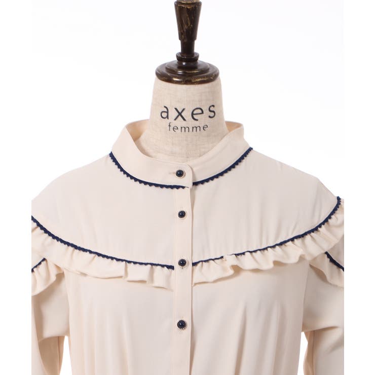 M axes femme ネックレス付きロングワンピース　アシンメトリー★★ プチフリルロングワンピース[品番：IGAW0003425]｜axes femme
