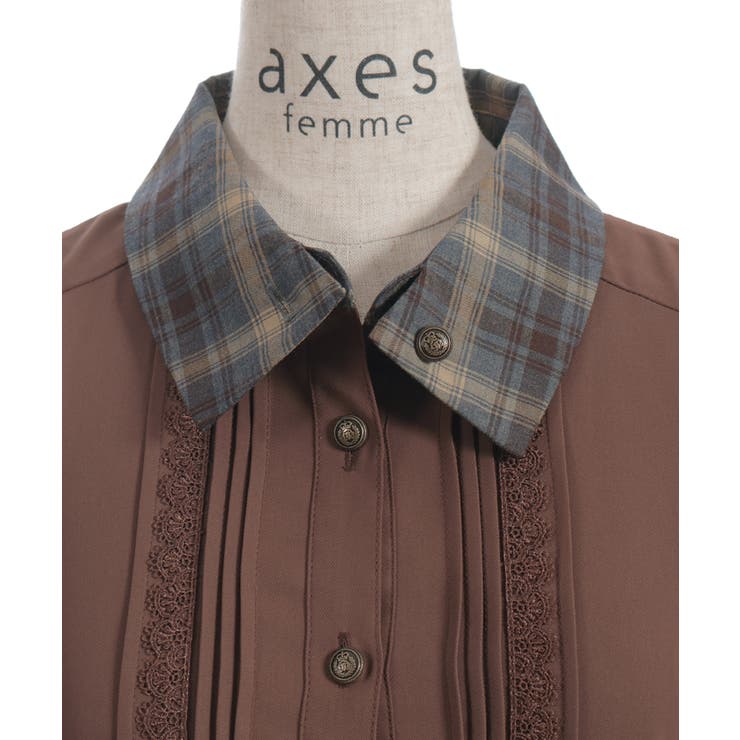 襟デザイン連釦バイカラーワンピース[品番：IGAW0006962]｜axes