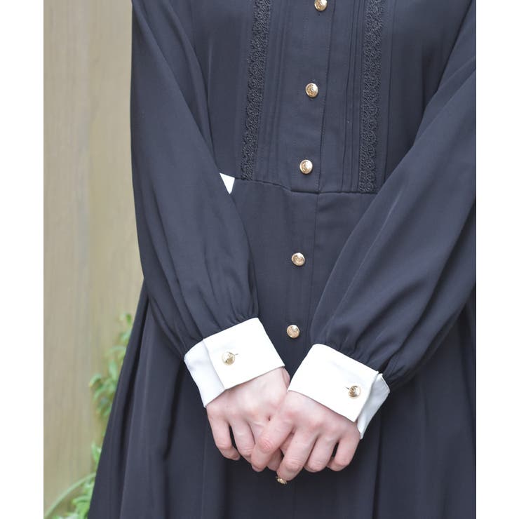 襟デザイン連釦バイカラーワンピース | axes femme | 詳細画像7 