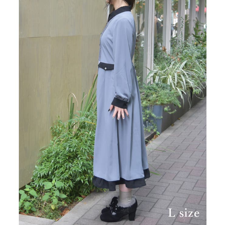 襟デザイン連釦バイカラーワンピース[品番：IGAW0006962]｜axes